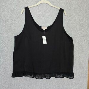 LOFT Womens Size XL Sleeveless Tank Top Lightweight Black Ruffled Hem Whimsigoth